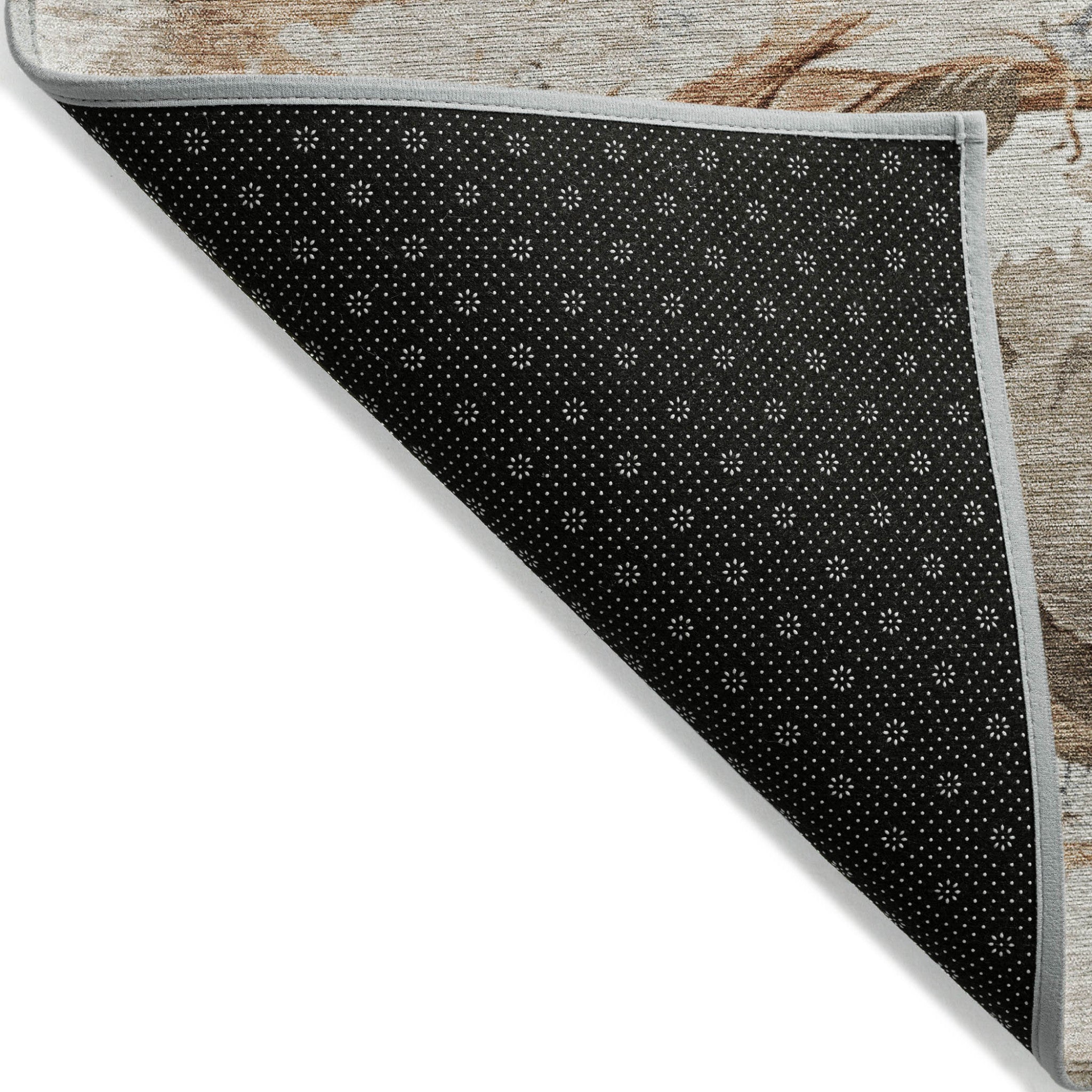 8' Beige Charcoal And Brown Round Horse Washable Indoor Outdoor Area Rug