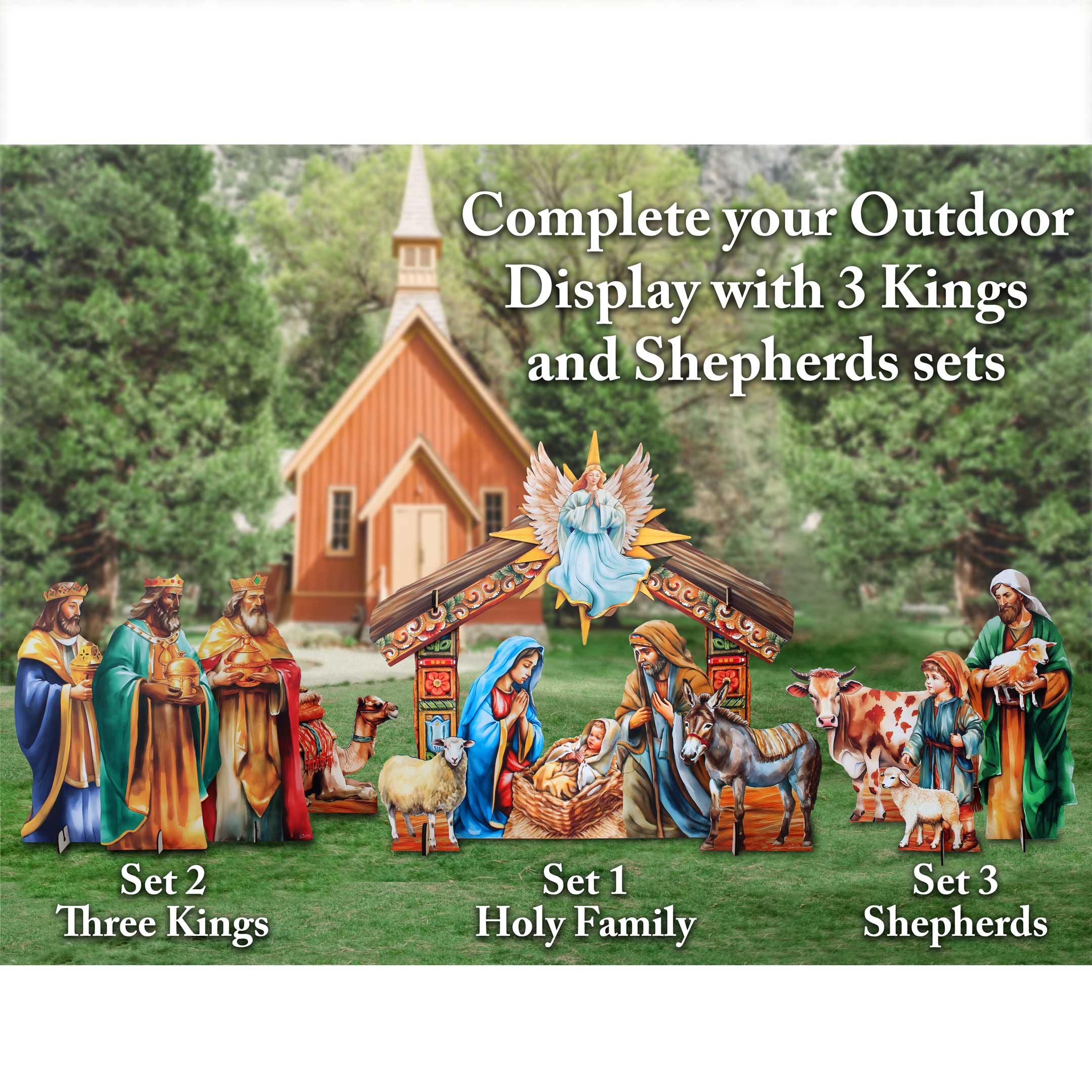 Life-Size Shepherds with Ox Outdoor - 3-Piece Set – Handcrafted Christmas Yard Display by G. DeBrekht - Nativity Holiday Decor - 8621038-3F-S3-XXLG