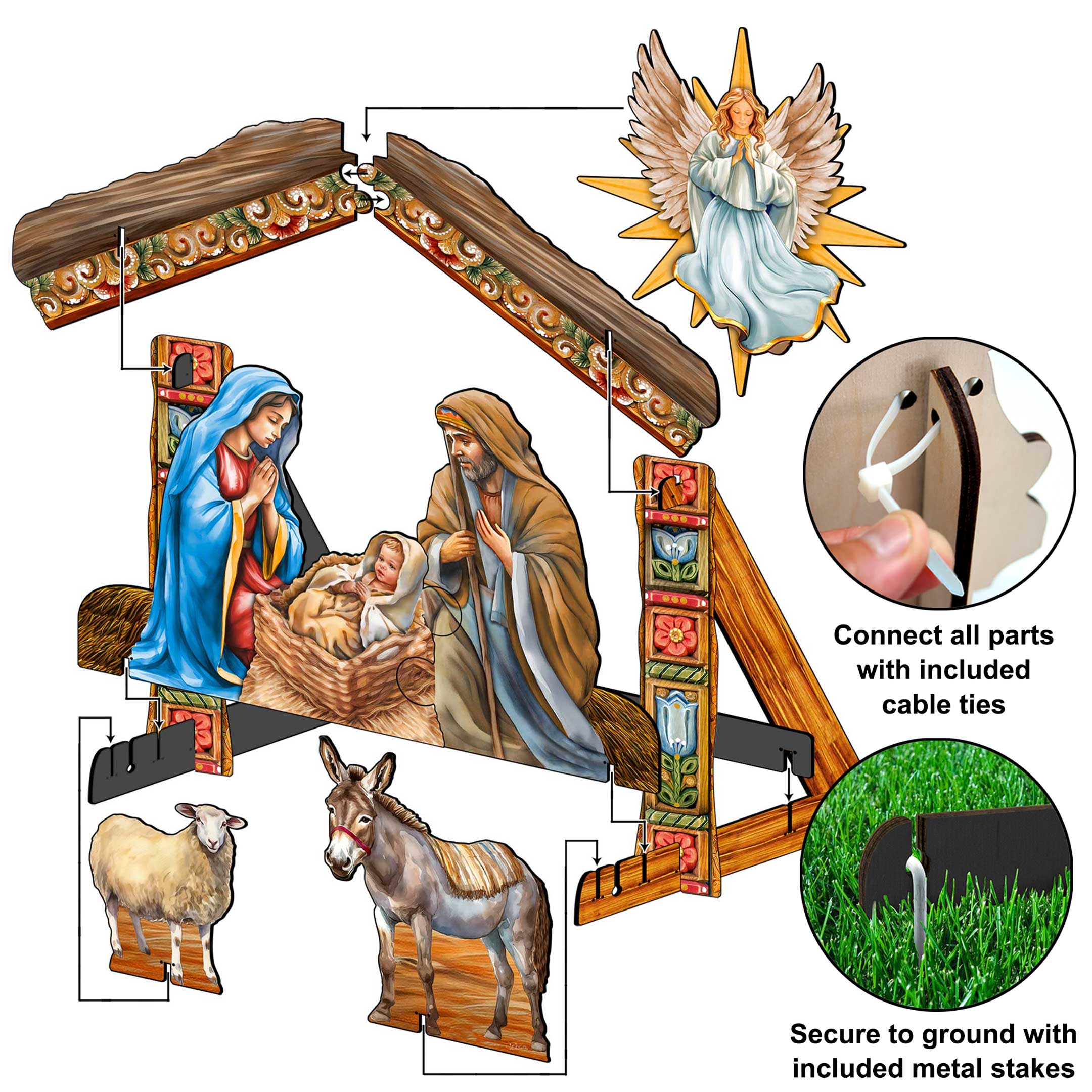 Life-Size Shepherds with Ox Outdoor - 3-Piece Set – Handcrafted Christmas Yard Display by G. DeBrekht - Nativity Holiday Decor - 8621038-3F-S3-XXLG