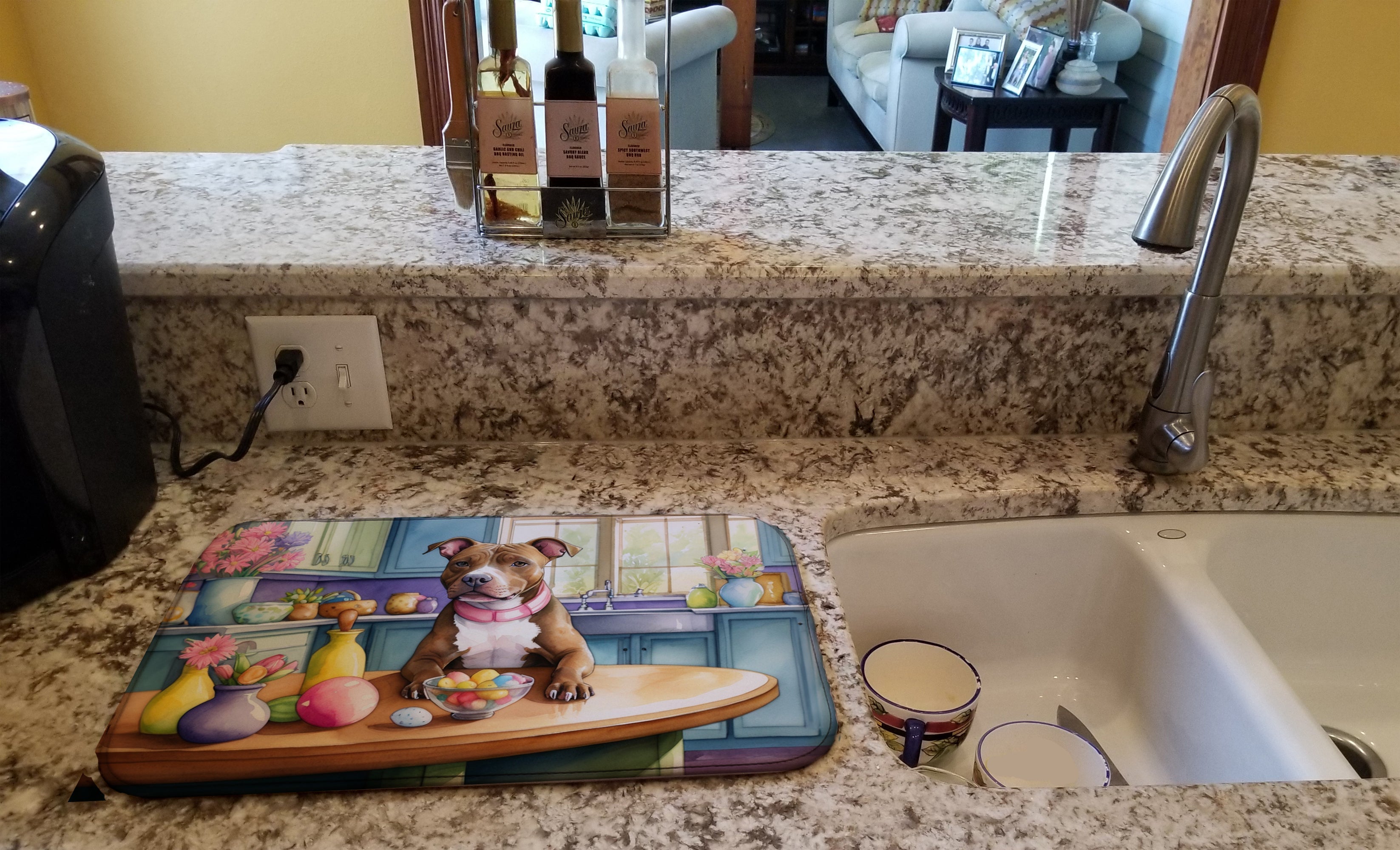Decorating Easter Pit Bull Terrier Dish Drying Mat