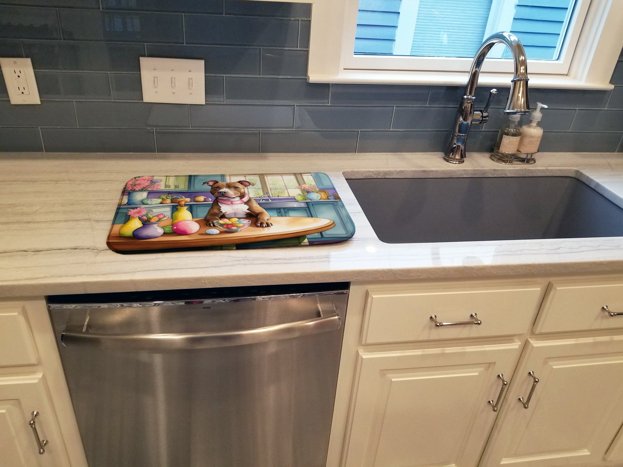 Decorating Easter Pit Bull Terrier Dish Drying Mat